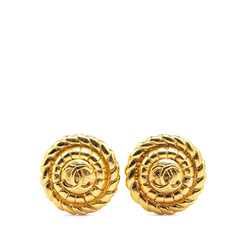 Chanel Gold Plated CC Round Clip On Earrings Gold Metal Good condition - Front View