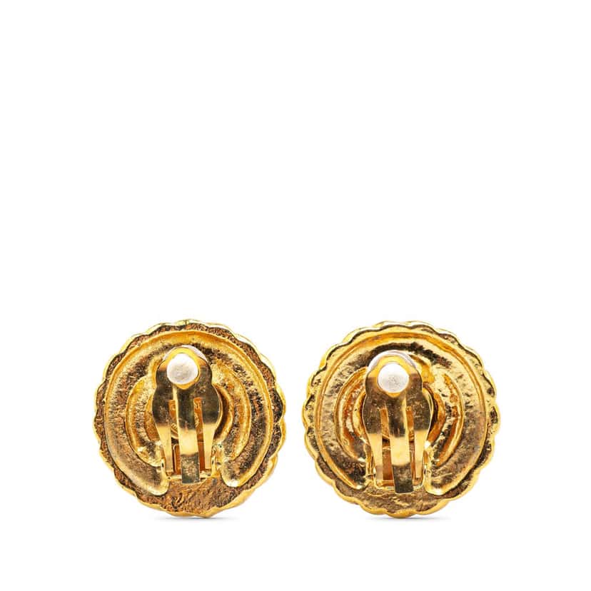 Chanel Gold Plated CC Round Clip On Earrings Gold Metal Good condition - Back View