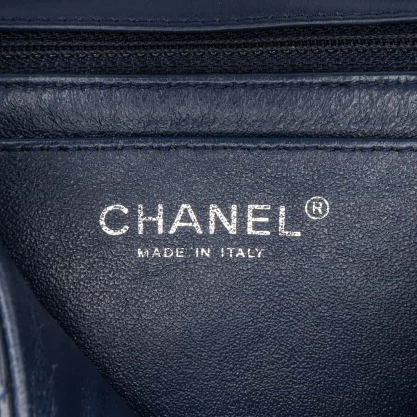 Chanel Mini Square Classic Chevron Patent Flap Blue Leather Very good condition - Box View