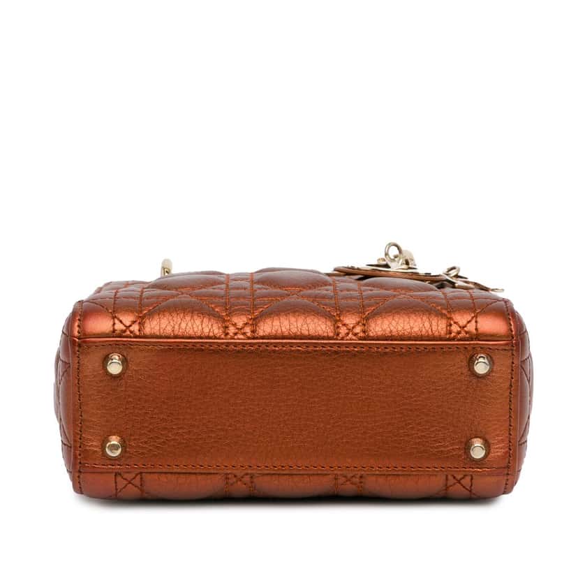Dior Mini Metallic Calfskin Cannage Lady Dior Brown Leather Good condition - Model View