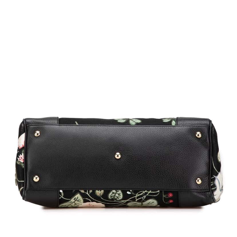 Gucci Medium Canvas Bamboo Shopper Flora Knight Satchel Black Canvas Good condition - Inside View