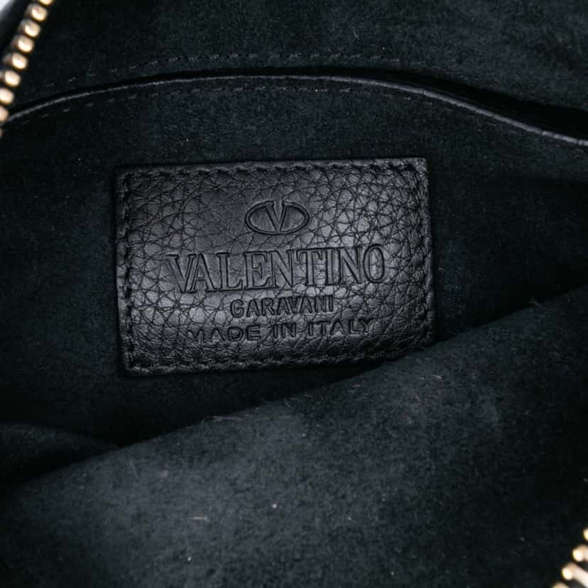 Valentino Grained Calfskin C Rockee Zodiac Fringe Clutch Black Leather Good condition - Model View