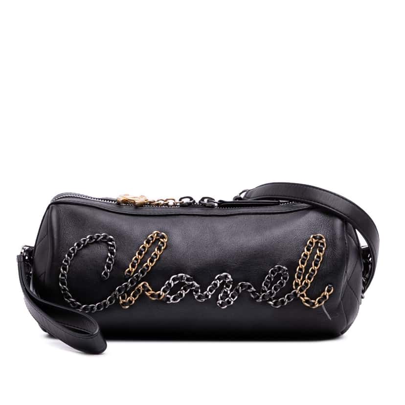 Chanel Calfskin Signature Chain 20s Bowling Bag Black Leather Good condition - Front View