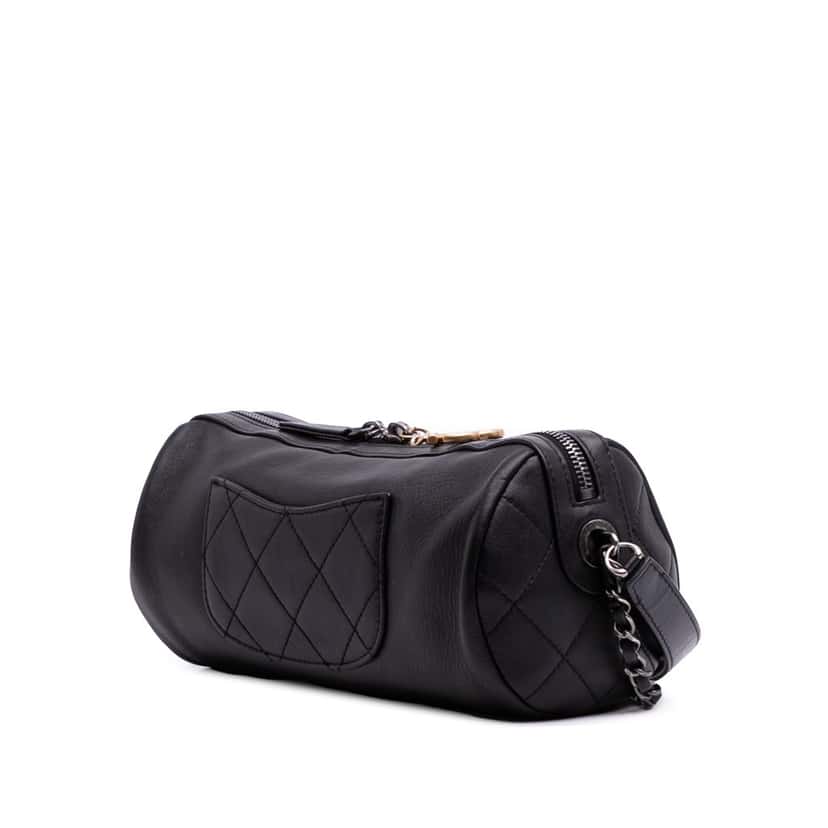 Chanel Calfskin Signature Chain 20s Bowling Bag Black Leather Good condition - Back View