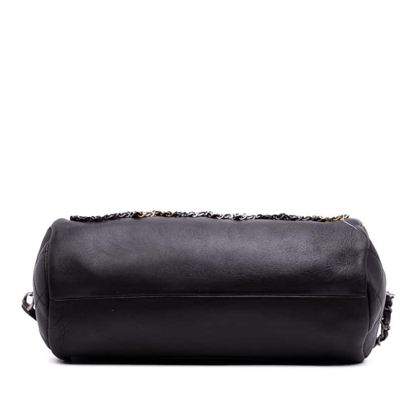 Chanel Calfskin Signature Chain 20s Bowling Bag Black Leather Good condition - Inside View