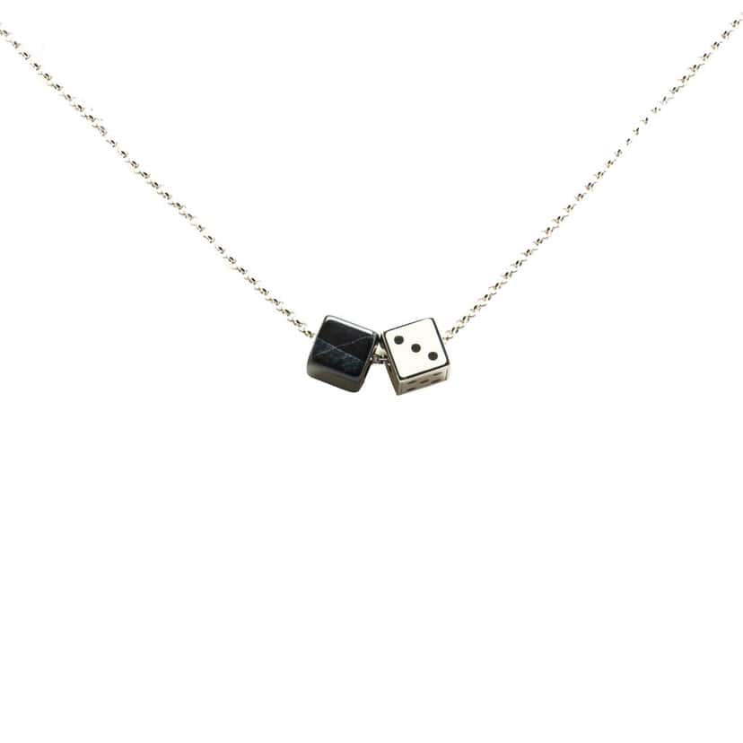Louis Vuitton Silver Plated Enamel Game On Dice Pendant Necklace Silver Brass Good condition - Front View