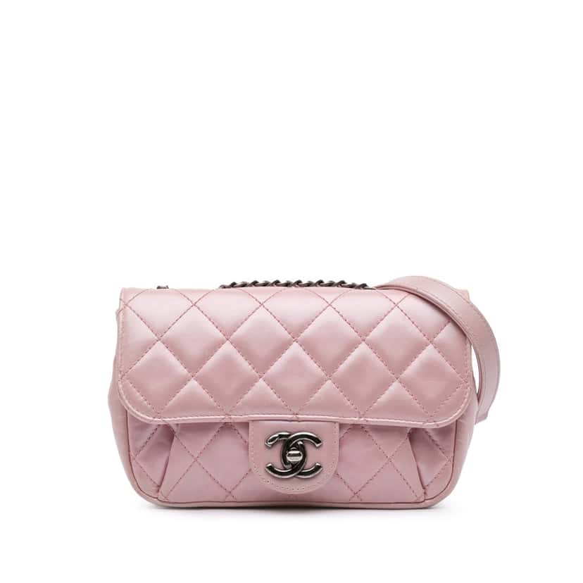 Chanel Mini Quilted Metallic Calfskin Coco Pleats Chain Flap Pink Leather Good condition - Front View