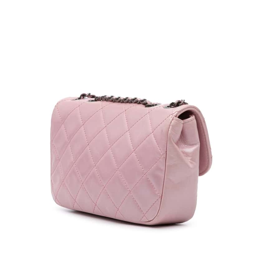 Chanel Mini Quilted Metallic Calfskin Coco Pleats Chain Flap Pink Leather Good condition - Back View
