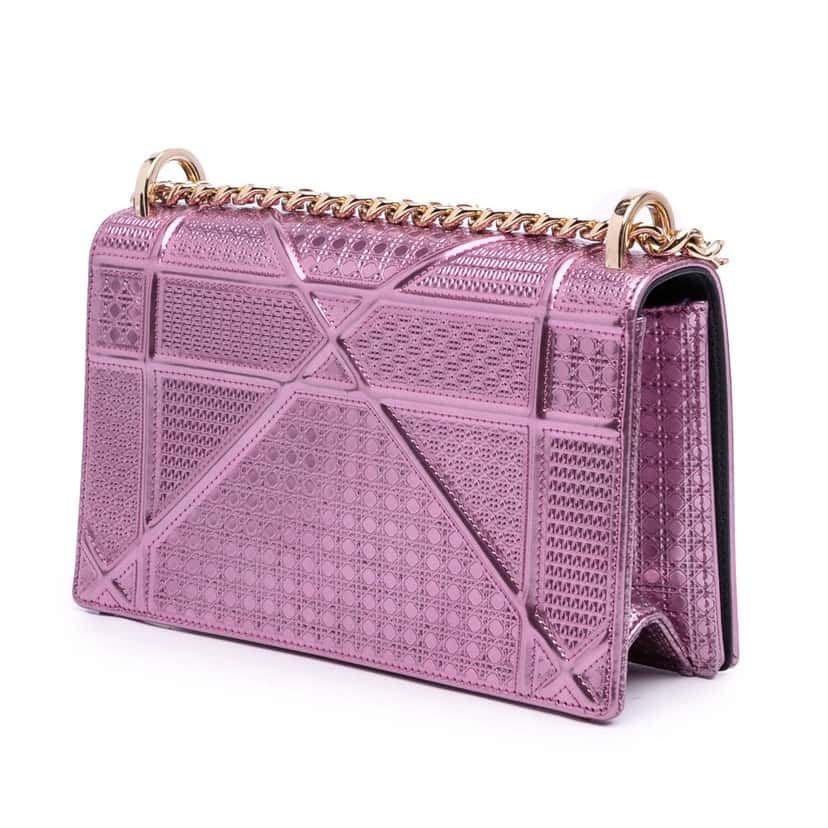 Dior Small Metallic Patent Microcannage Diorama Flap Pink Leather Good condition - Back View