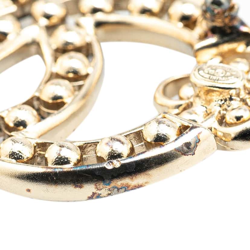 Chanel Gold Plated CC Crystal Brooch Gold Metal Good condition - Box View