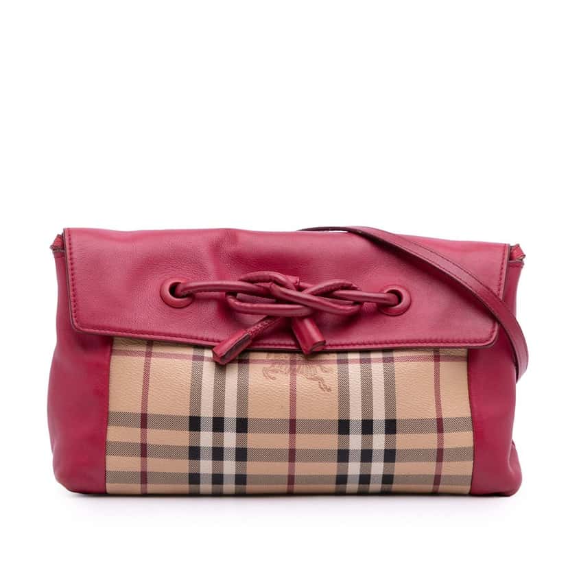 Burberry Haymarket Check Coated Canvas Leah Crossbody Pink Canvas Good condition - Front View