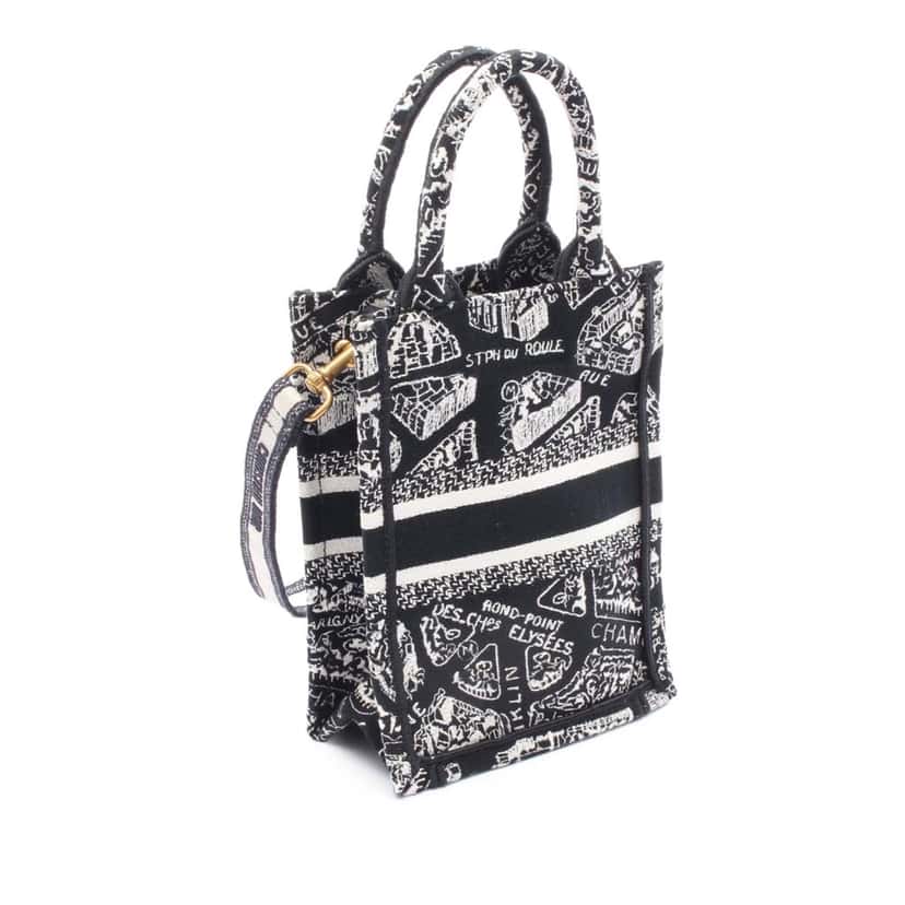 Dior Mini Plan de Paris Logo Embroidered Canvas Vertical Book Tote Black Canvas Good condition - Back View