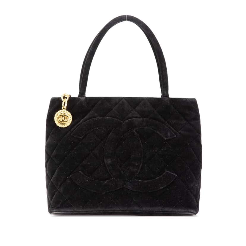 Chanel Velvet Medallion Tote Black Velvet Good condition - Front View