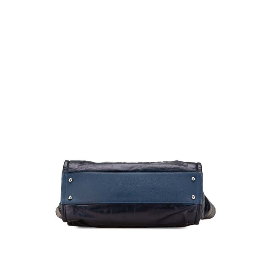 Chanel Small Glazed Calfskin and Caviar Deauville Tote Blue Leather Good condition - Inside View