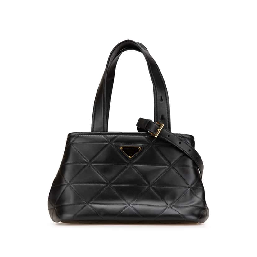 Prada Small Quilted Lambskin Satchel Black Leather Good condition - Front View