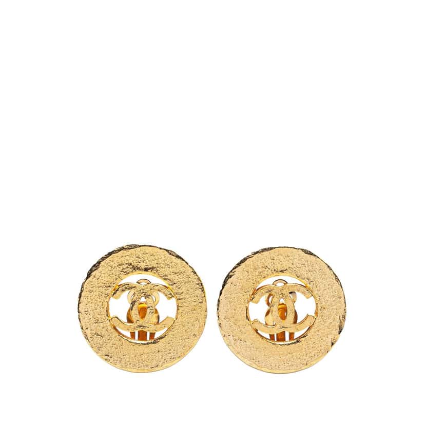 Chanel Gold Plated CC Round Clip On Earrings Gold Metal Good condition - Front View
