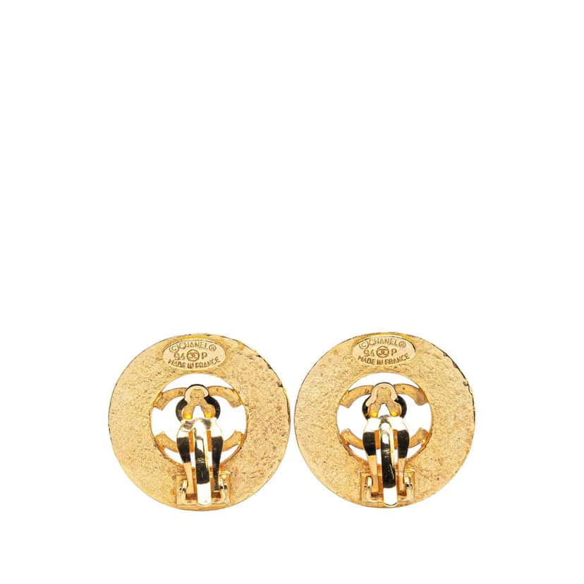 Chanel Gold Plated CC Round Clip On Earrings Gold Metal Good condition - Back View