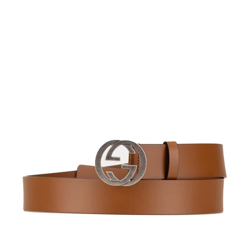 Gucci Leather Interlocking G Belt Brown Leather Good condition - Front View