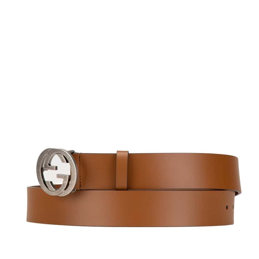 Gucci Leather Interlocking G Belt Brown Leather Good condition - Back View