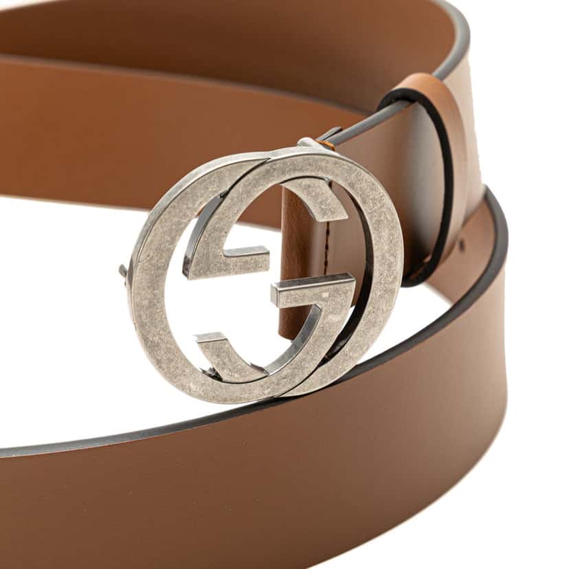 Gucci Leather Interlocking G Belt Brown Leather Good condition - Model View