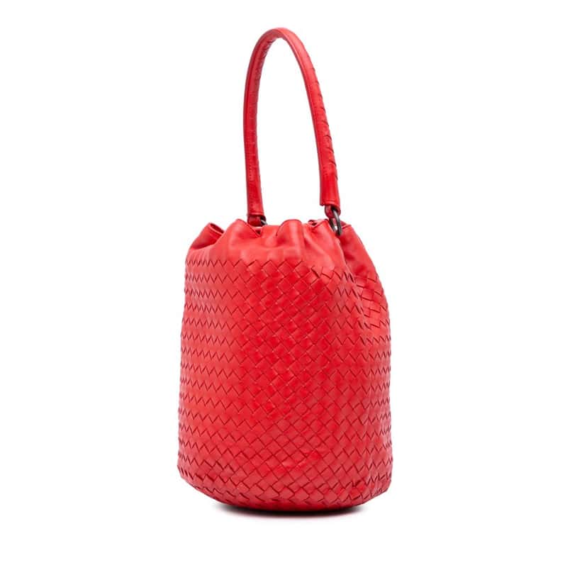 Bottega Veneta Nappa Intrecciato Drawstring Bucket Bag Red Leather Good condition - Back View