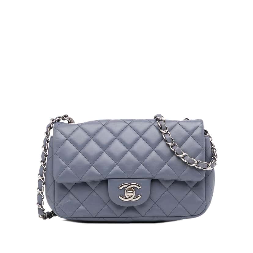 Chanel Mini Rectangular Classic Lambskin Single Flap Grey Leather Fair condition - Front View