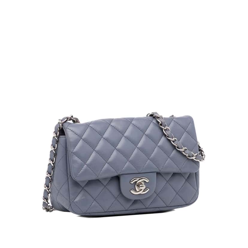 Chanel Mini Rectangular Classic Lambskin Single Flap Grey Leather Fair condition - Back View