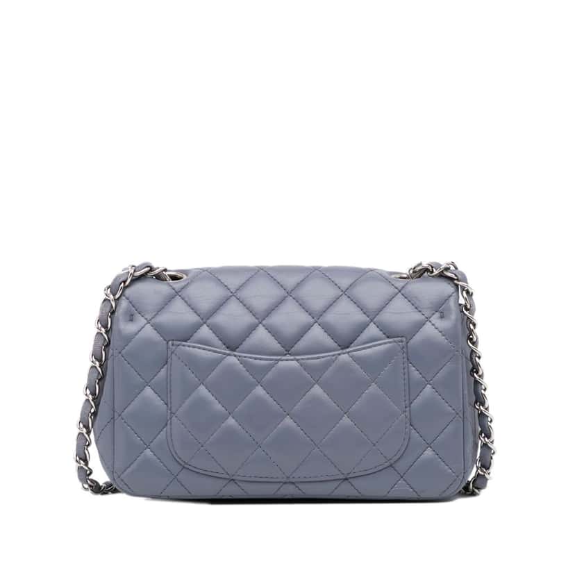 Chanel Mini Rectangular Classic Lambskin Single Flap Grey Leather Fair condition - Inside View