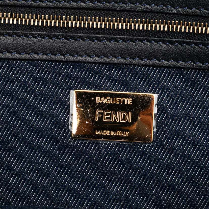 Fendi Large Denim Baguette Satchel Blue Denim Good condition - Box View