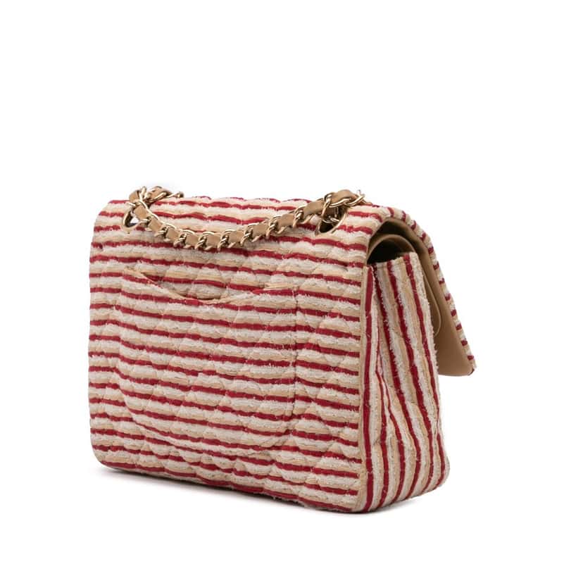 Chanel Medium Classic Jersey Coco Sailor Double Flap Red Wool Good condition - Back View