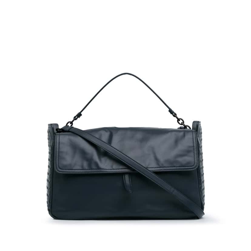 Bottega Veneta Intrecciato Satchel Blue Leather Fair condition - Front View