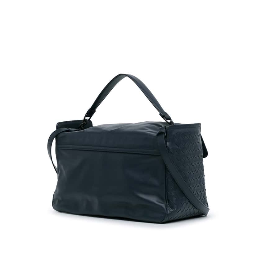 Bottega Veneta Intrecciato Satchel Blue Leather Fair condition - Back View