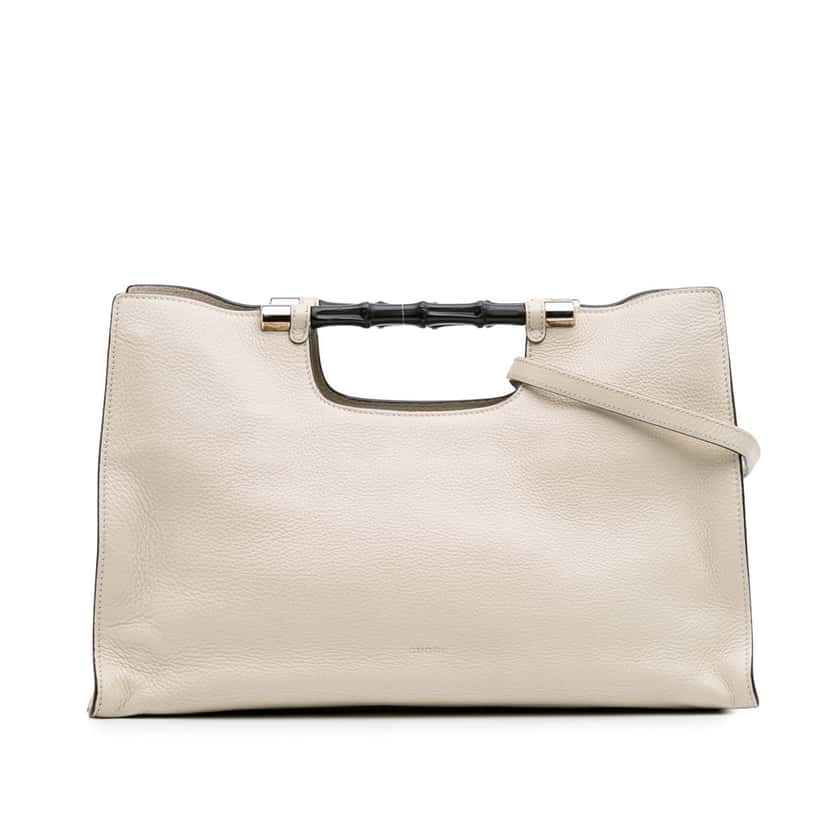 Gucci Medium Calfskin Bamboo Daily Shopper Satchel White Leather Good condition - Front View