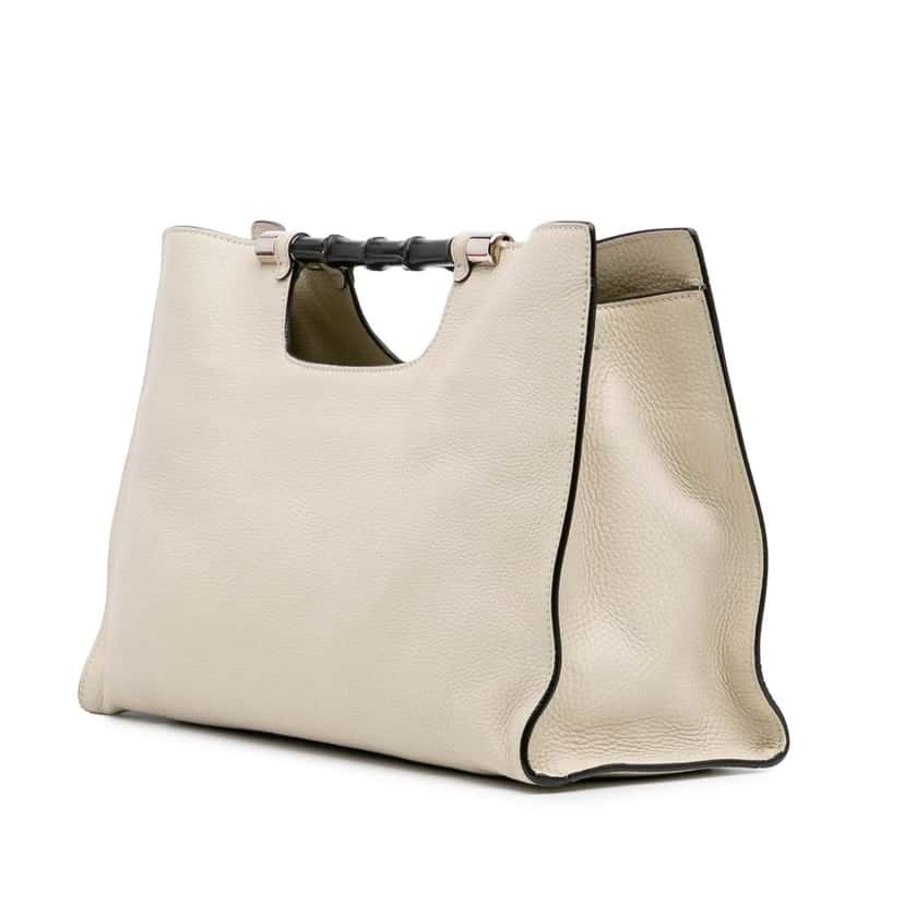 Gucci Medium Calfskin Bamboo Daily Shopper Satchel White Leather Good condition - Back View