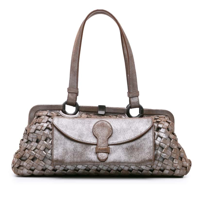 Bottega Veneta Limited Edition Intrecciato Frame Shoulder Bag Brown Leather Good condition - Front View