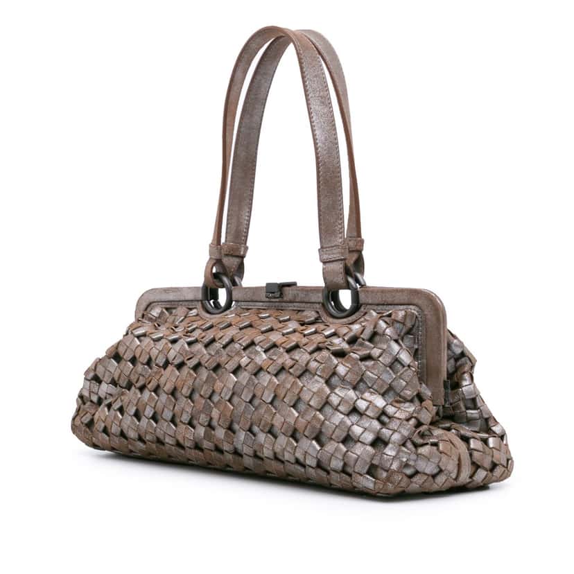 Bottega Veneta Limited Edition Intrecciato Frame Shoulder Bag Brown Leather Good condition - Back View