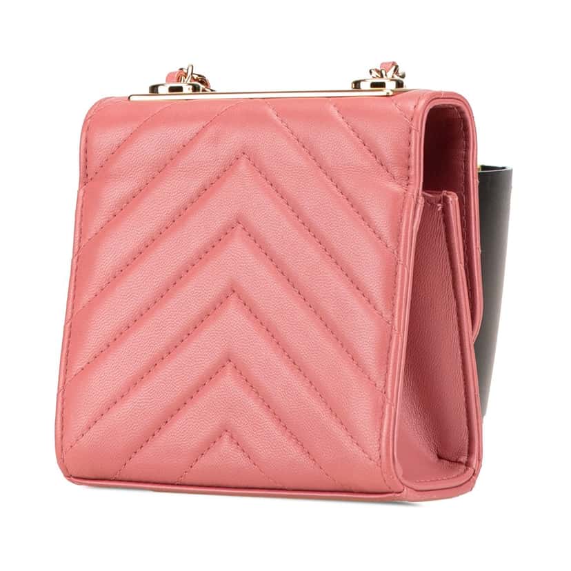 Chanel Mini Chevron Lambskin Trendy CC Chain Wallet Pink Leather Very good condition - Back View