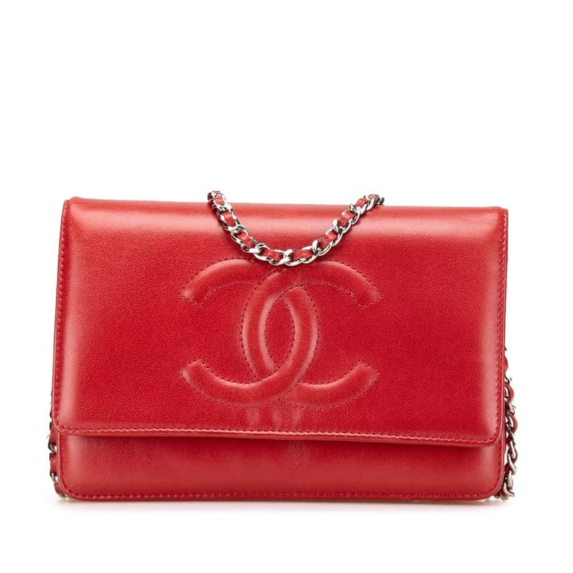 Chanel CC Calfskin Wallet On Chain Red Leather Very good condition - Front View