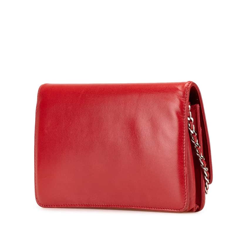 Chanel CC Calfskin Wallet On Chain Red Leather Very good condition - Back View