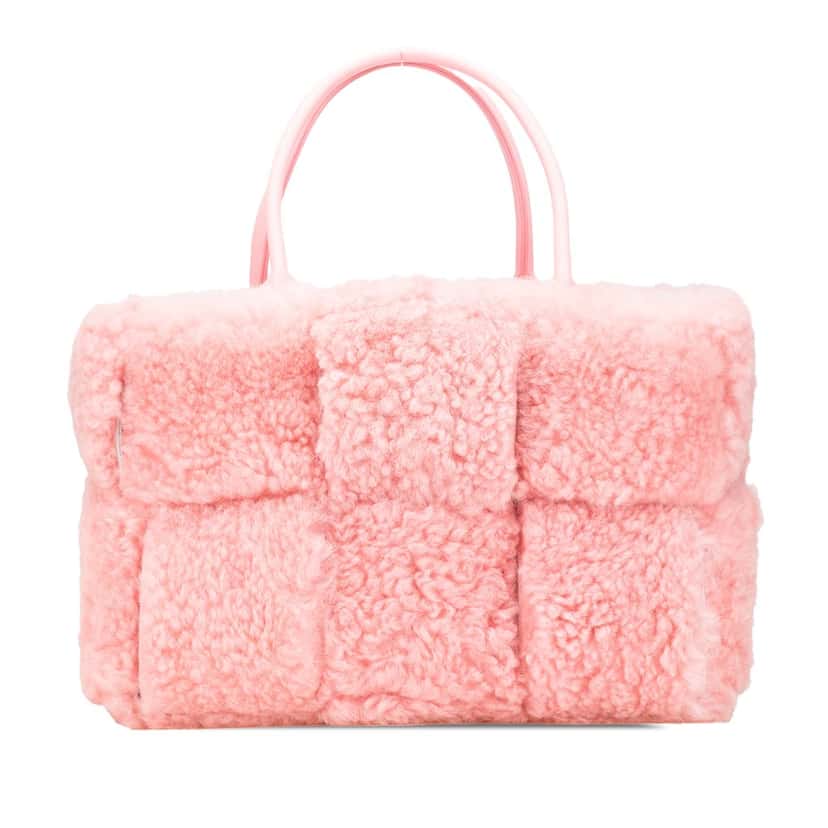 Bottega Veneta Small Shearling Intrecciato Arco Tote Pink Good condition - Front View