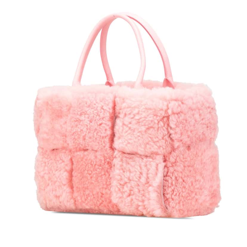 Bottega Veneta Small Shearling Intrecciato Arco Tote Pink Good condition - Back View