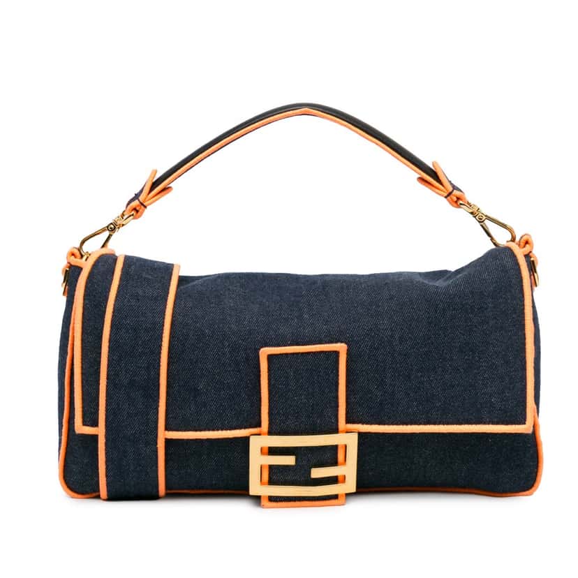 Fendi Large Denim Baguette Satchel Blue Denim Good condition - Front View