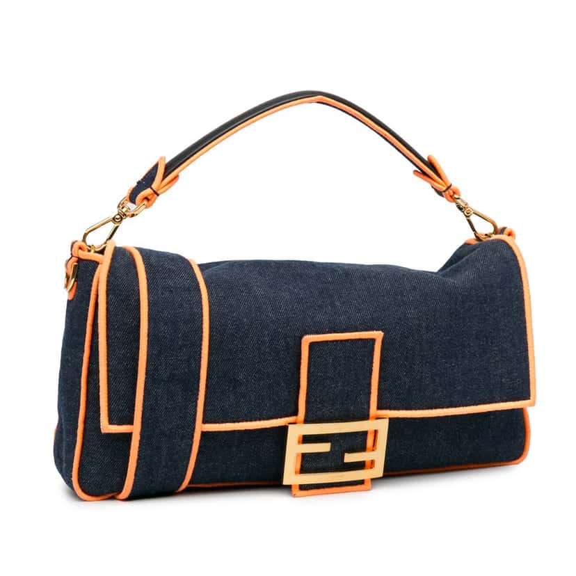 Fendi Large Denim Baguette Satchel Blue Denim Good condition - Back View