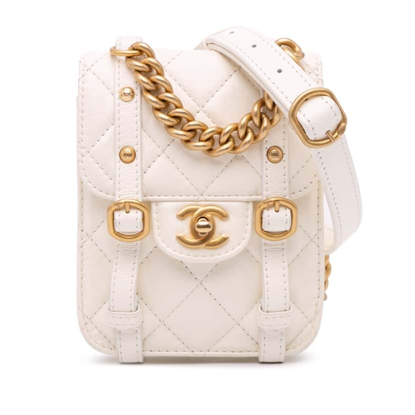 Chanel Mini Aged Calfskin City School Flap White Leather Very good condition - Front View