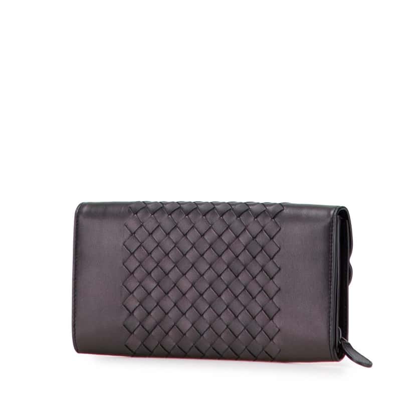 Bottega Veneta Nappa Intrecciato Grommet Scalloped Edge Long Wallet Black Leather Good condition - Back View