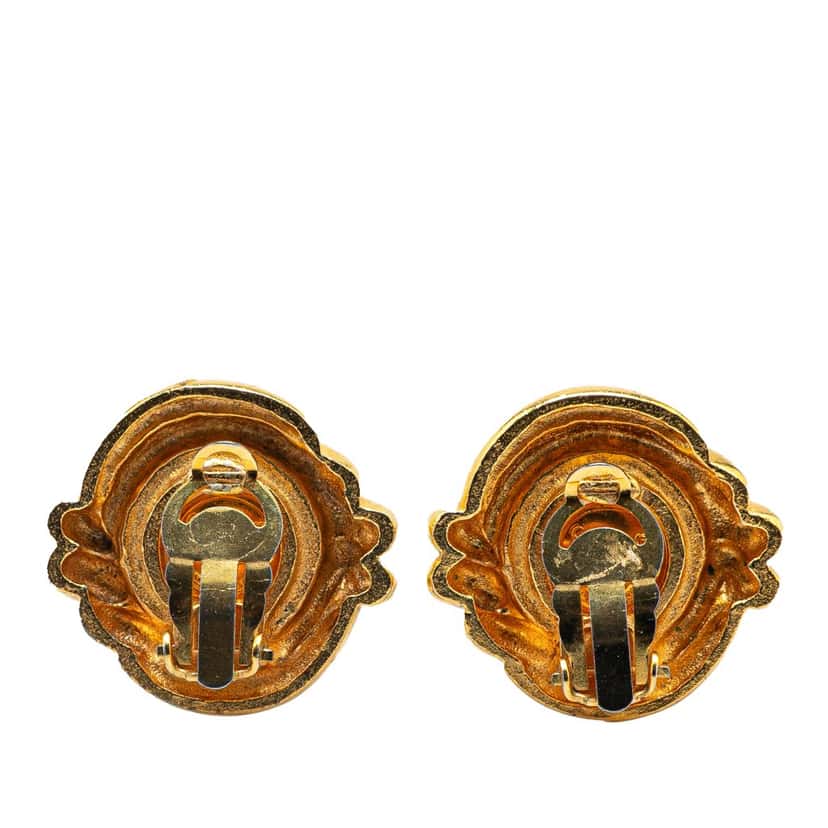 Chanel Gold Plated Faux Pearl Round Clip on Earrings Gold Metal Good condition - Back View