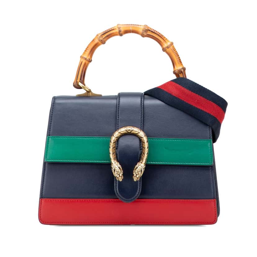 Gucci Medium Leather Bamboo Dionysus Web Satchel Blue Leather Good condition - Front View