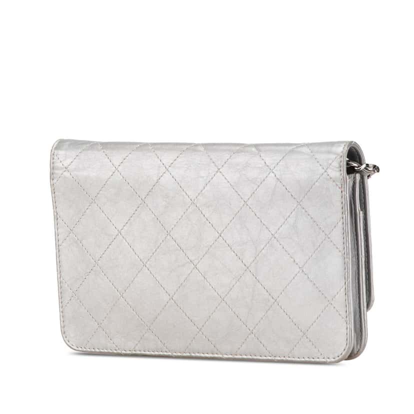 Chanel CC Quilted Aged Calfskin Wallet On Chain Silver Leather Good condition - Back View