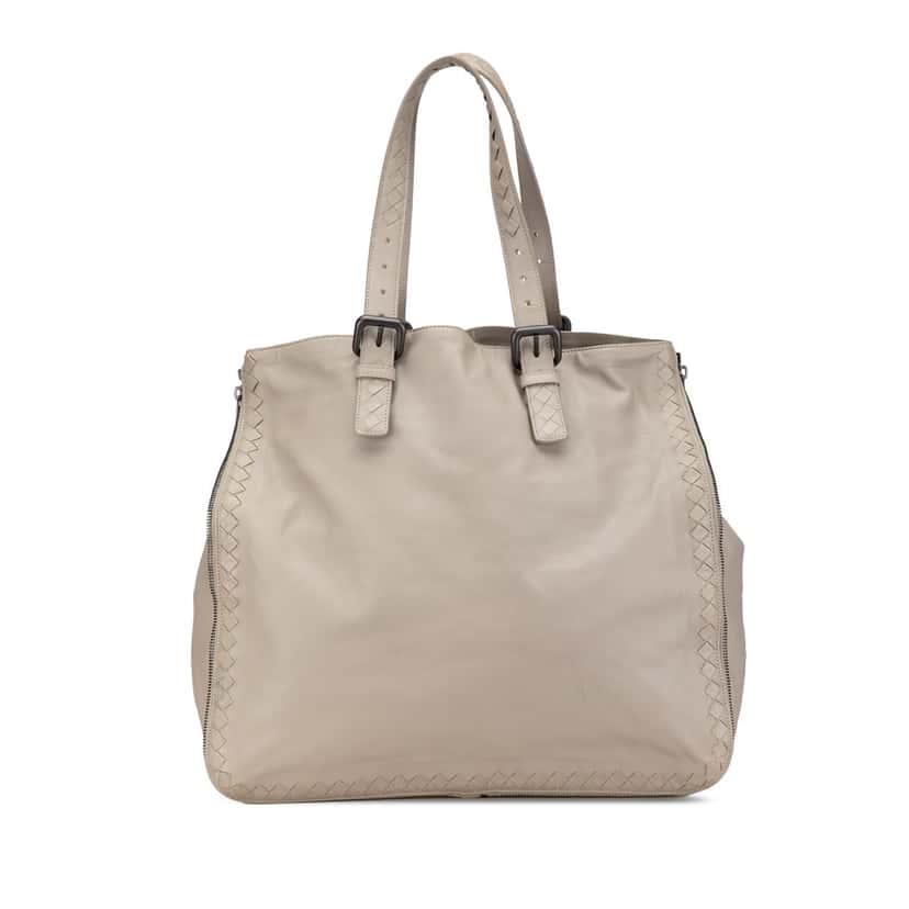 Bottega Veneta Leather Intrecciato Side Zip Tote Grey Leather Good condition - Front View