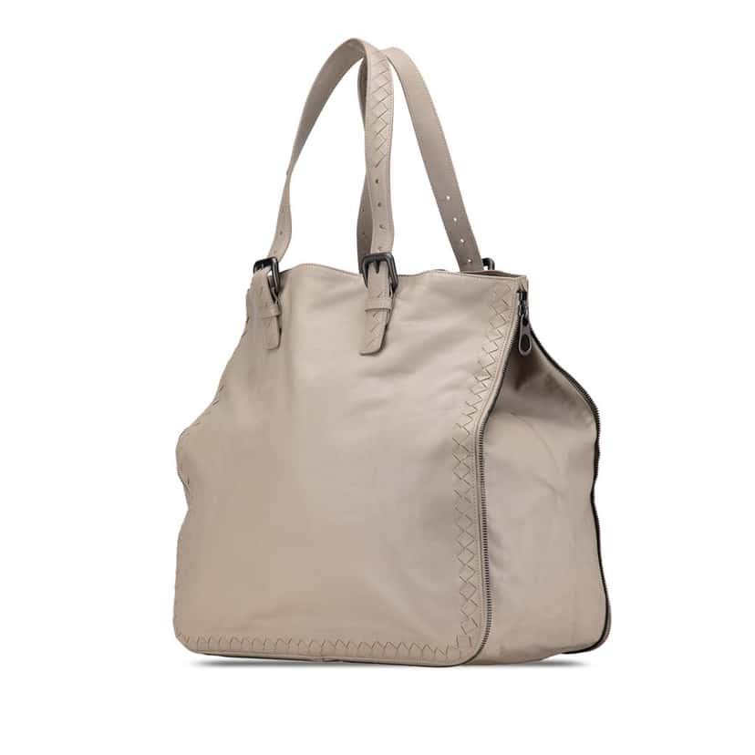 Bottega Veneta Leather Intrecciato Side Zip Tote Grey Leather Good condition - Back View
